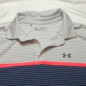 Under Armour Shirt Men's 2XL Polo Loose Fit Striped Heat Gear Short Sleeve.